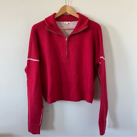 Urban Outfitters Silence + Noise Quarter Zip Cropped Knit Red Sweater Sz L - Picture 1 of 4